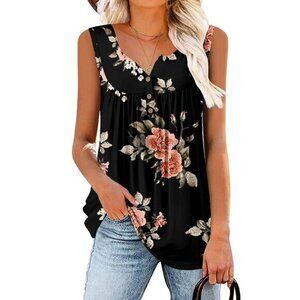 Women's Black Floral Tank Top Size‎ Medium - Summer Flowy Tank Top